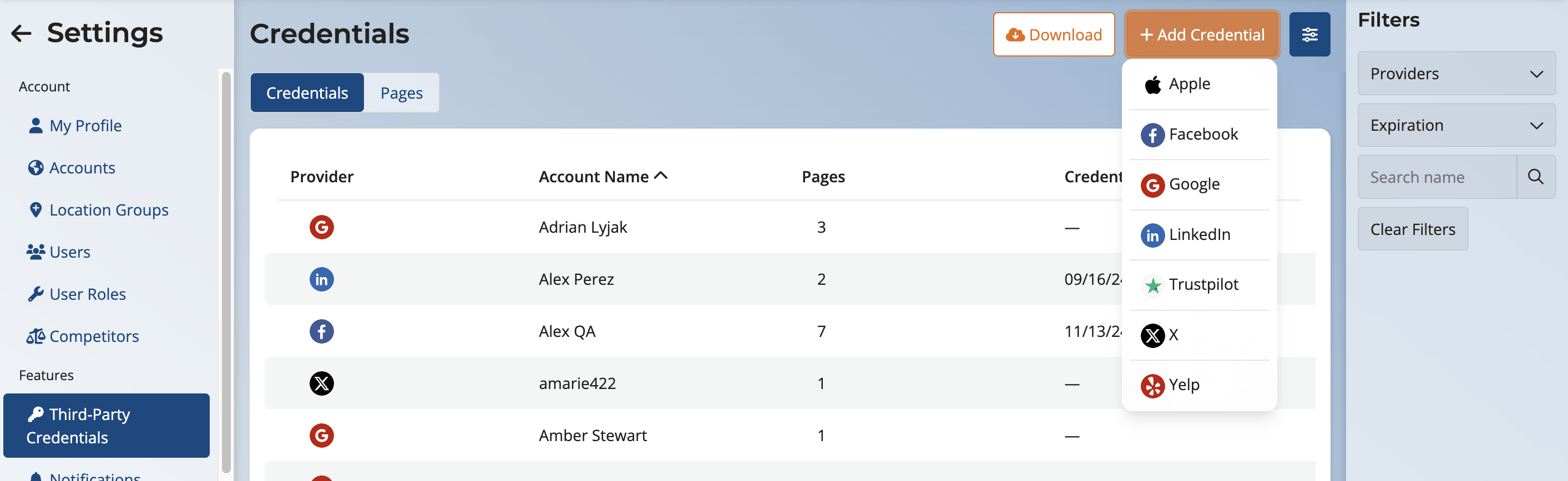 Adding in third party cred