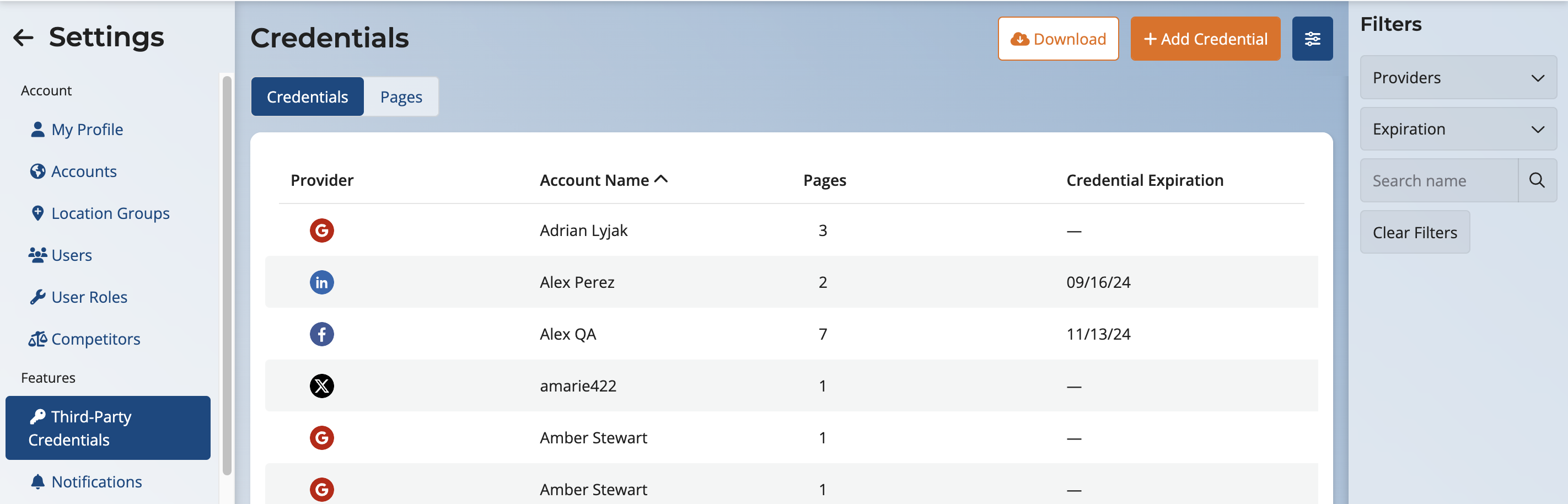 Third Party Credentials