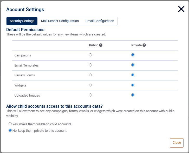 Account Settings View 1